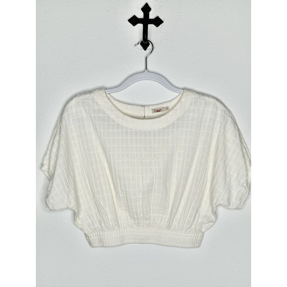 Faherty Cala Windowpane Shirt White Sz S Crop Top Organic Cotton